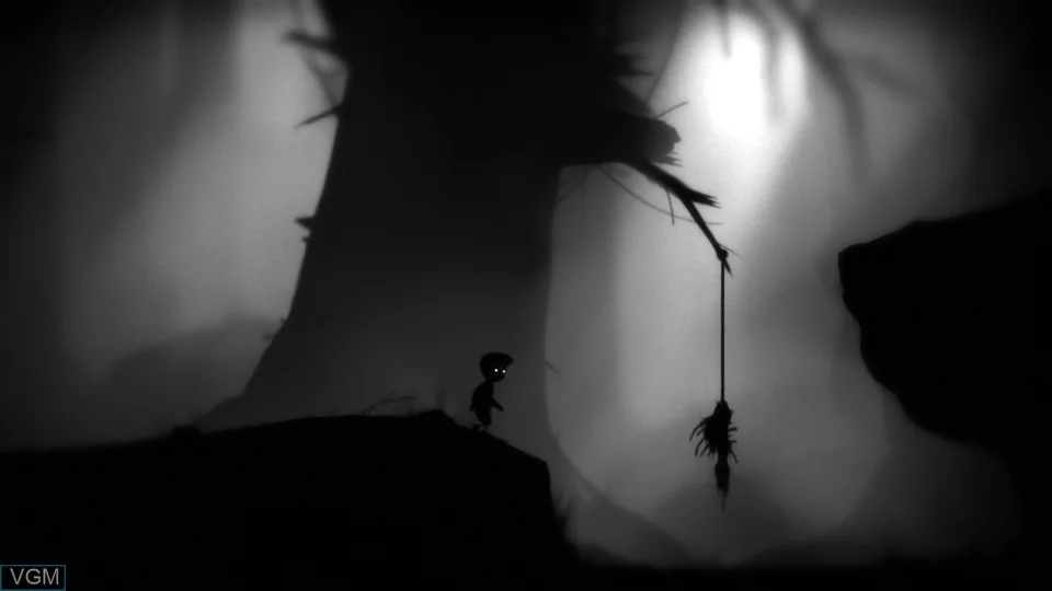 Limbo screenshot: silhouette, side-scrolling, no outlines, flat / unlit (environment)