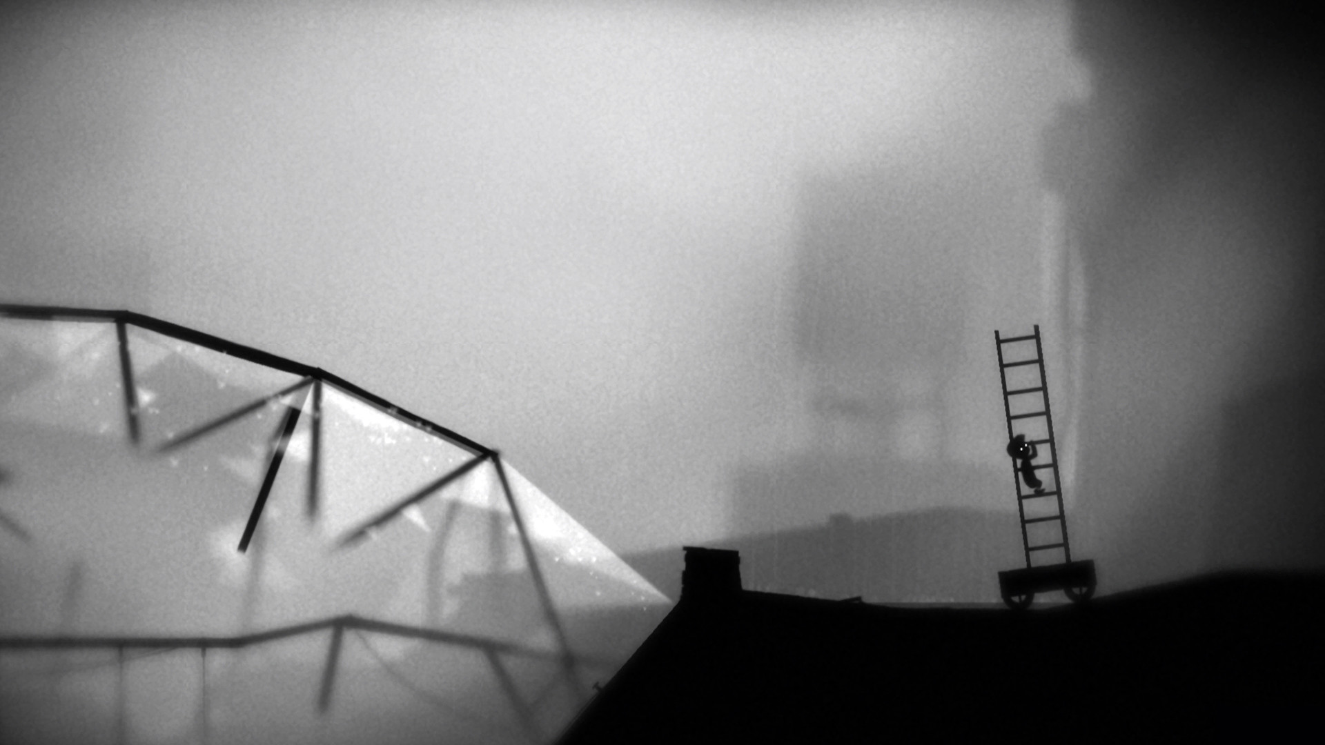 LIMBO screenshot: silhouette, side-scrolling, no outlines, flat / unlit (environment)