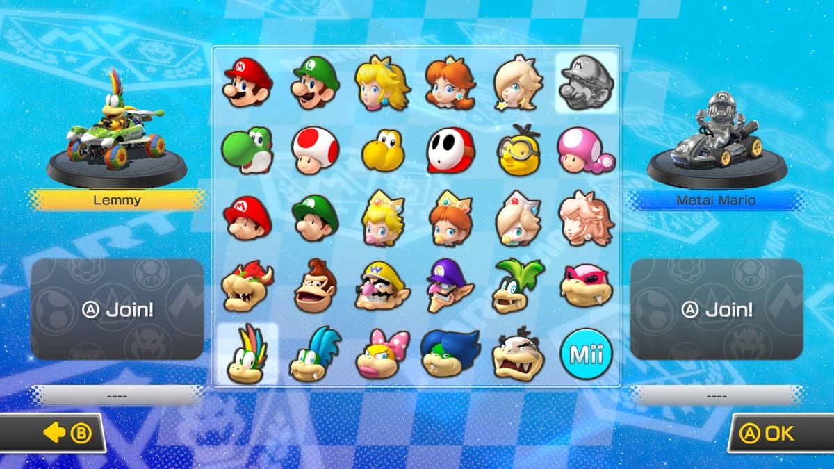 Mario Kart 8 screenshot: stylized 3d, third-person, no outlines, soft gradient (ui / menu)