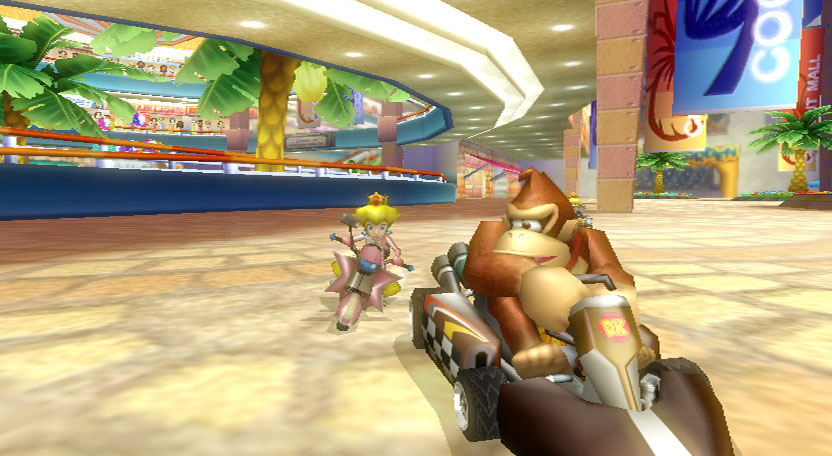 Mario Kart Wii screenshot: stylized 3d, third-person, no outlines, soft gradient (environment, character)