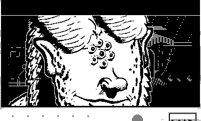 Mars After Midnight screenshot: pixel art, hand-drawn, first-person, fixed camera, inked lines, hatching (character)