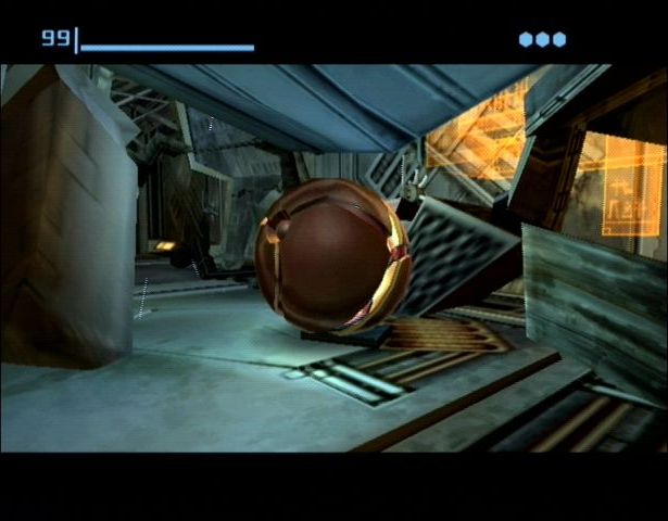 Metroid Prime screenshot: realistic, first-person, third-person, no outlines, soft gradient (environment, character)