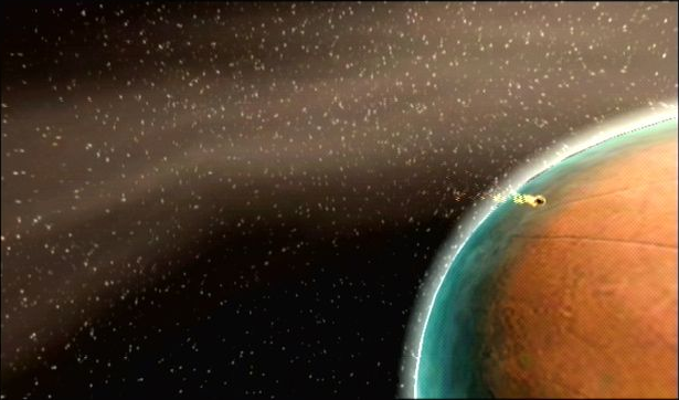 Metroid Prime screenshot: realistic, first-person, third-person, no outlines, soft gradient (environment, cutscene)