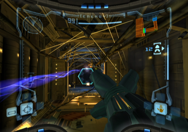 Metroid Prime screenshot: realistic, first-person, third-person, no outlines, soft gradient (environment, combat)