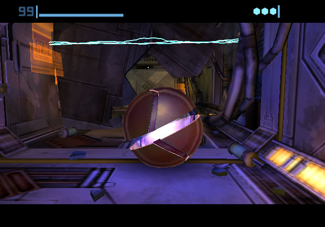 Metroid Prime screenshot: realistic, first-person, third-person, no outlines, soft gradient (character, environment)
