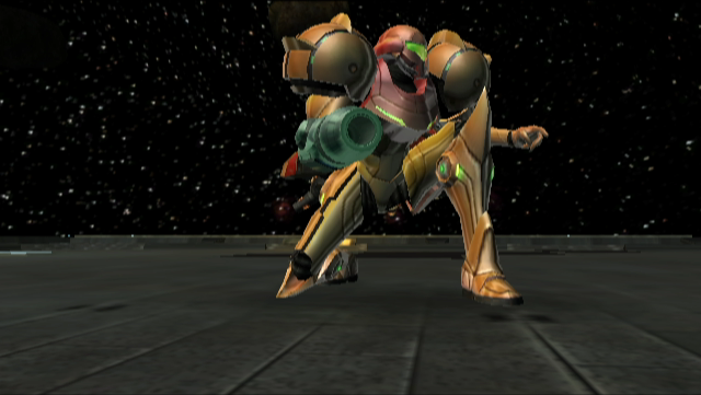 Metroid Prime screenshot: realistic, first-person, third-person, no outlines, soft gradient (character, cutscene)
