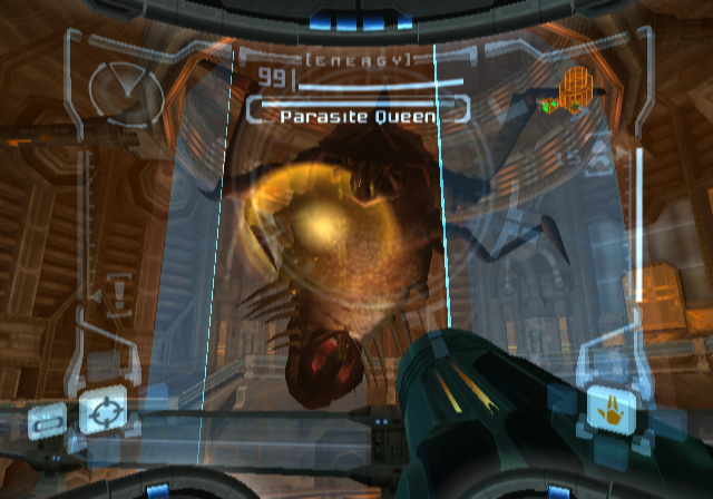 Metroid Prime screenshot: realistic, first-person, third-person, no outlines, soft gradient (environment, character, combat)
