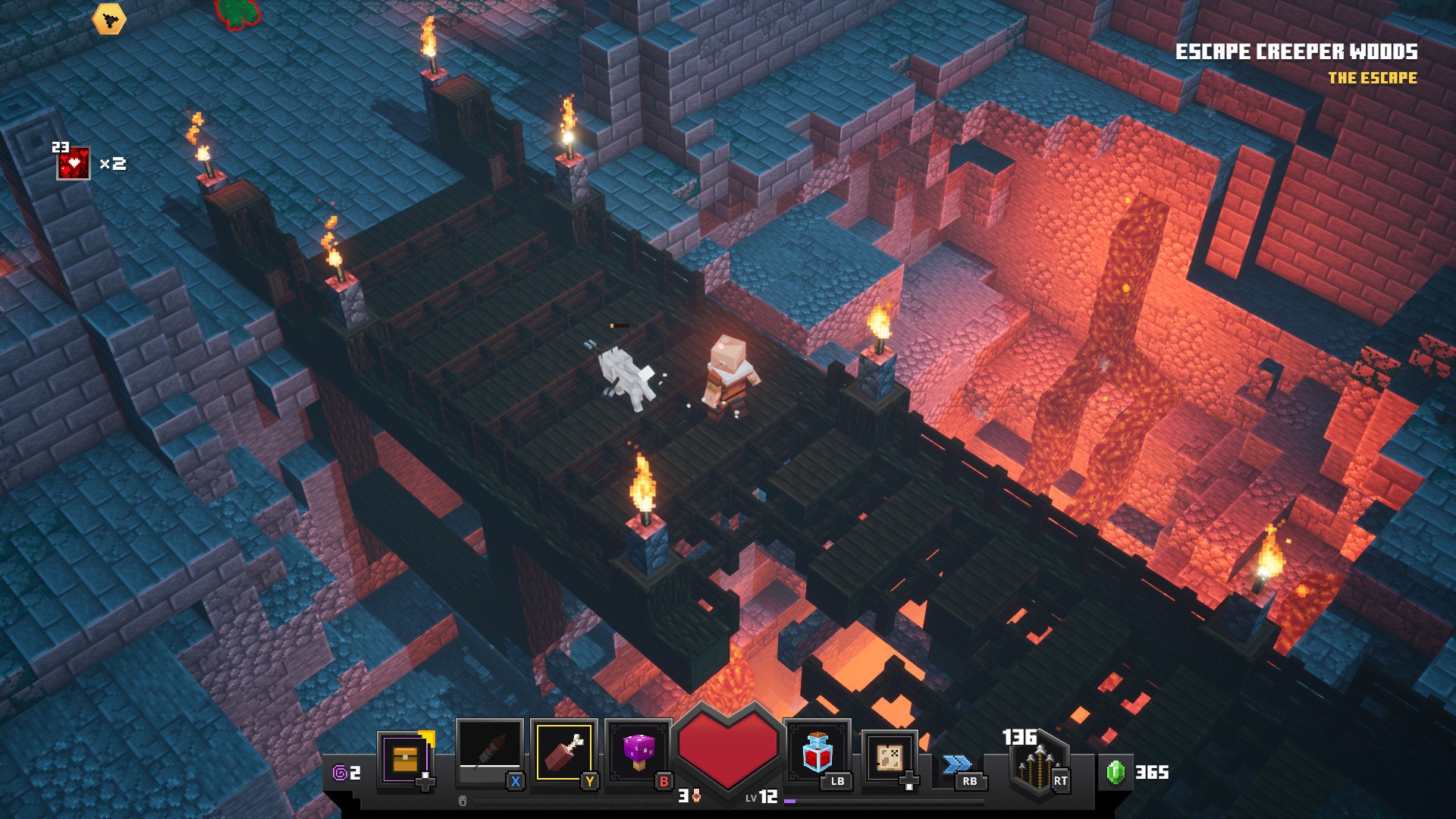 Minecraft Dungeons screenshot: voxel, isometric, no outlines, soft gradient (environment)