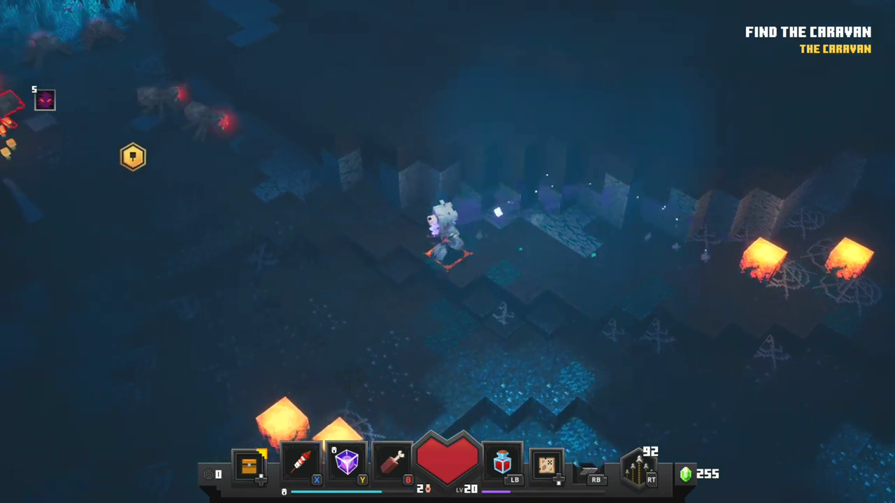 Minecraft Dungeons screenshot: voxel, stylized 3d, isometric, no outlines, soft gradient (environment)