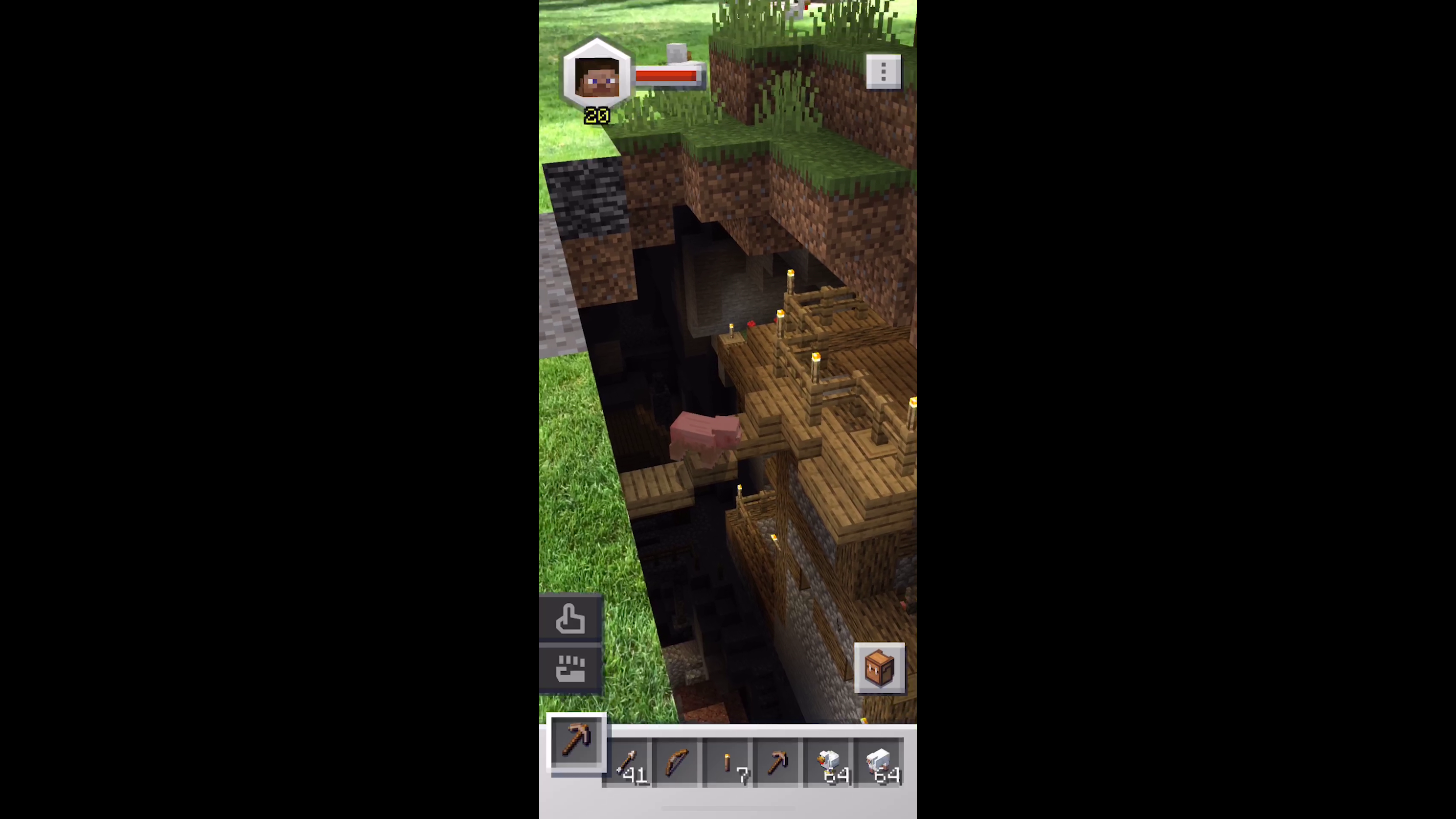 Minecraft Earth screenshot: voxel, diorama, first-person, three-quarter, no outlines (environment)