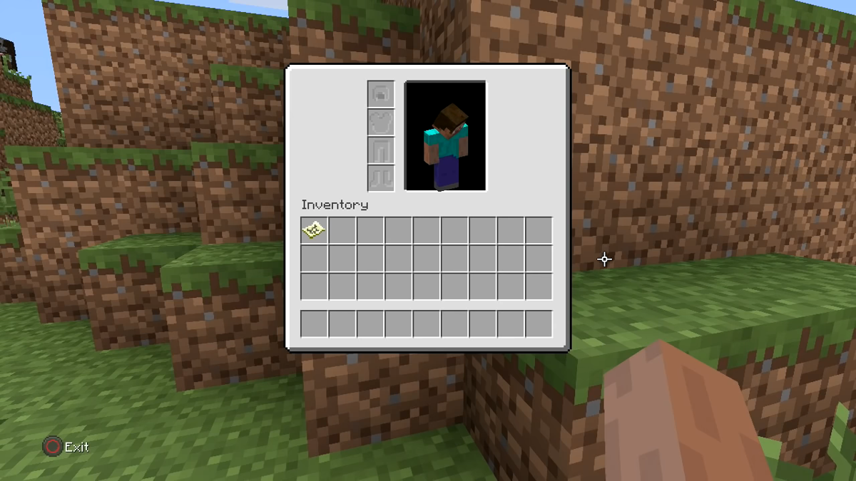 Minecraft: PlayStation 3 Edition screenshot: voxel, first-person, no outlines (character, ui / menu)