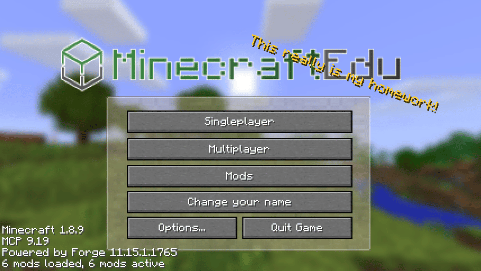 MinecraftEdu screenshot: voxel, first-person, no outlines (ui / menu)
