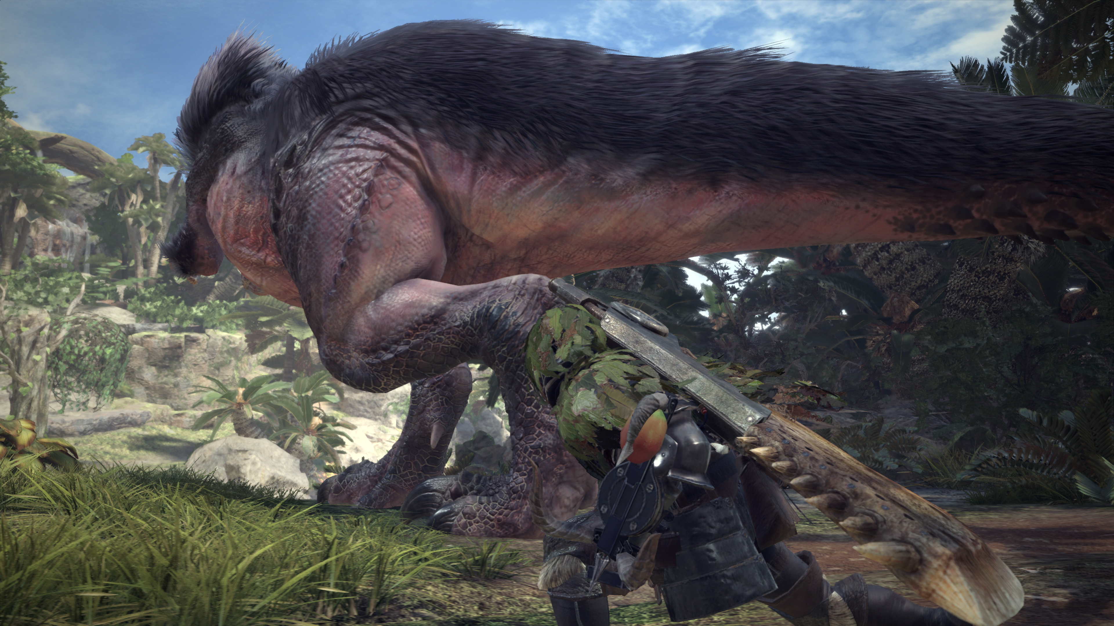 Monster Hunter: World screenshot: realistic, third-person, no outlines, realistic lighting (environment, character)