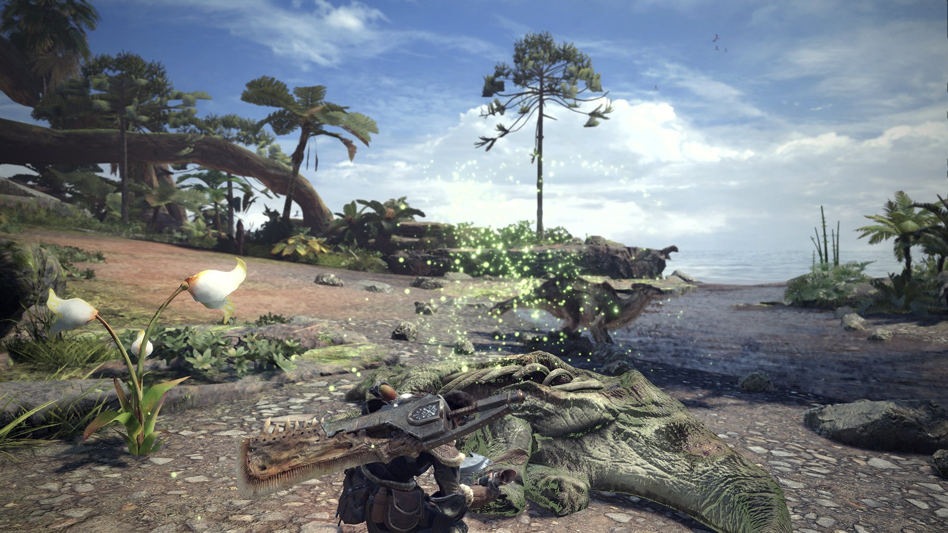 Monster Hunter: World screenshot: realistic, third-person, no outlines, realistic lighting (environment, character)
