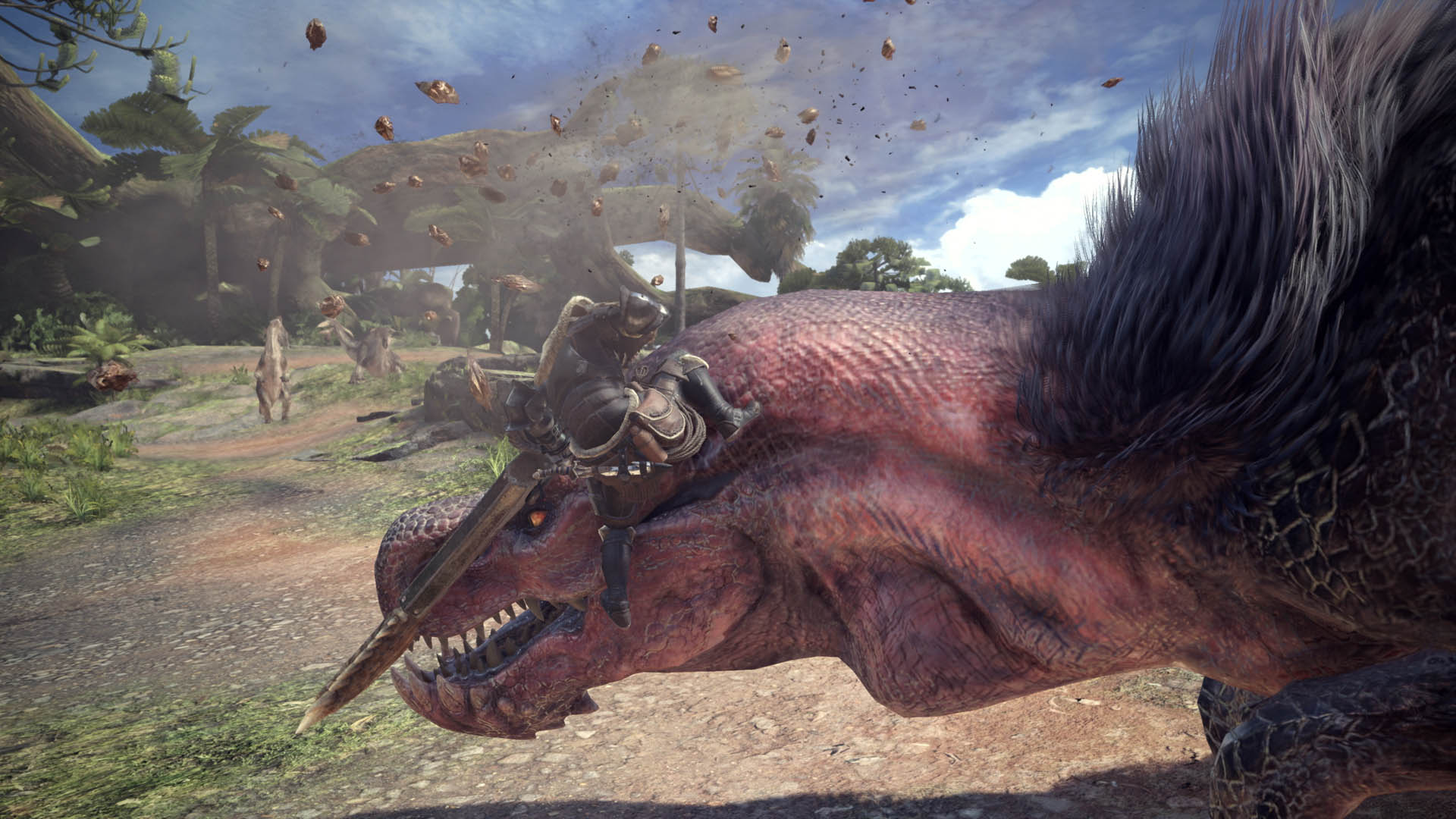 Monster Hunter: World screenshot: realistic, third-person, no outlines, realistic lighting (environment, character, cutscene)