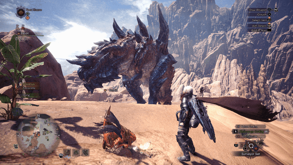 Monster Hunter: World screenshot: realistic, third-person, no outlines, realistic lighting (environment, character)