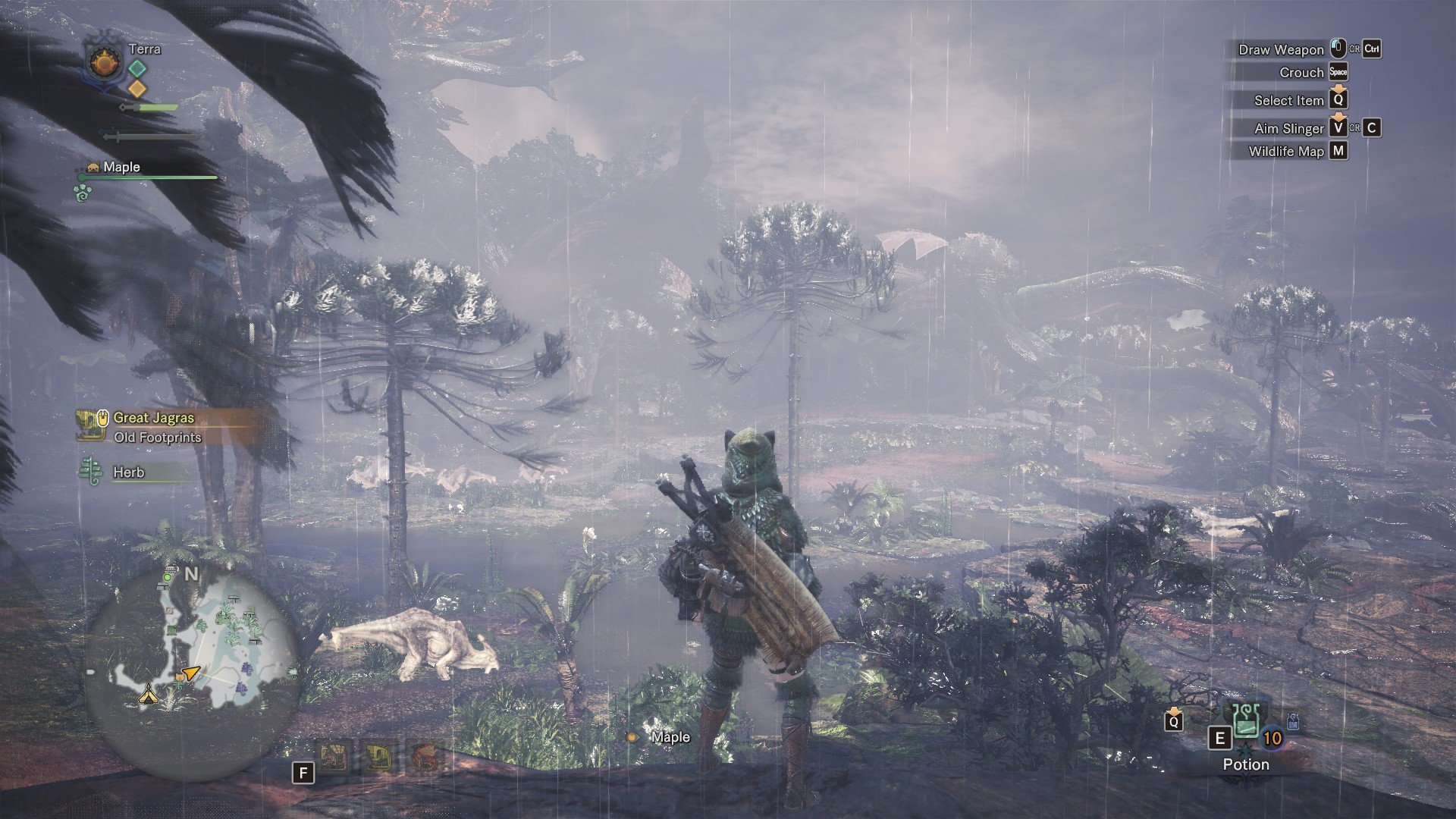 Monster Hunter: World screenshot: realistic, third-person, no outlines, realistic lighting (environment, character)