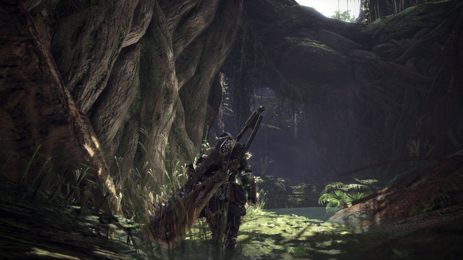 Monster Hunter: World screenshot: realistic, third-person, no outlines, realistic lighting (environment, character)