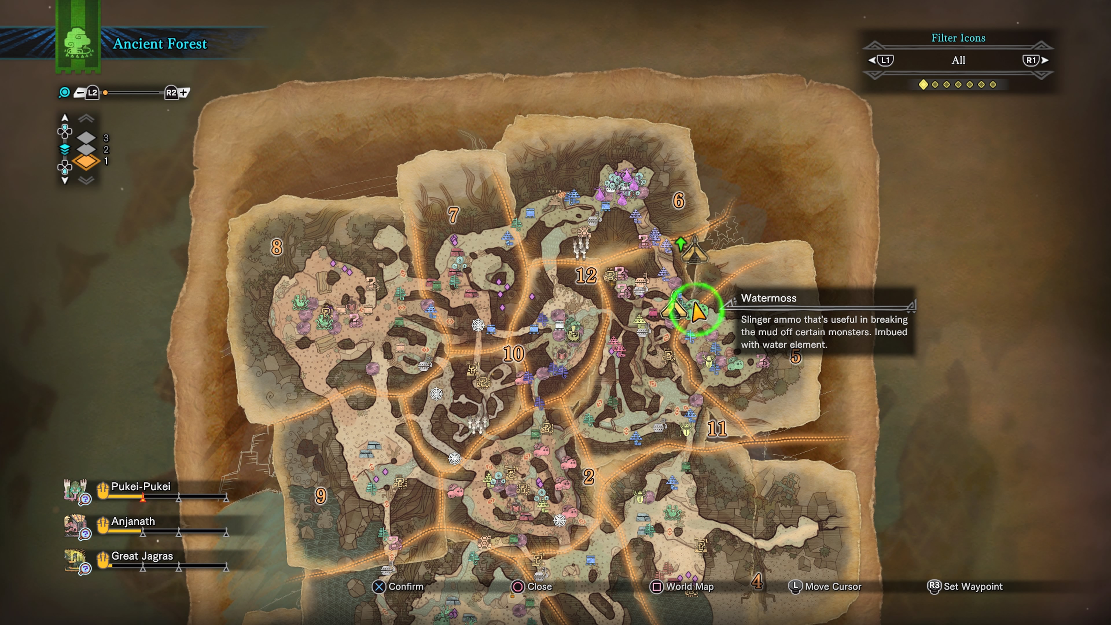Monster Hunter: World screenshot: realistic, third-person, no outlines, realistic lighting (ui / menu)
