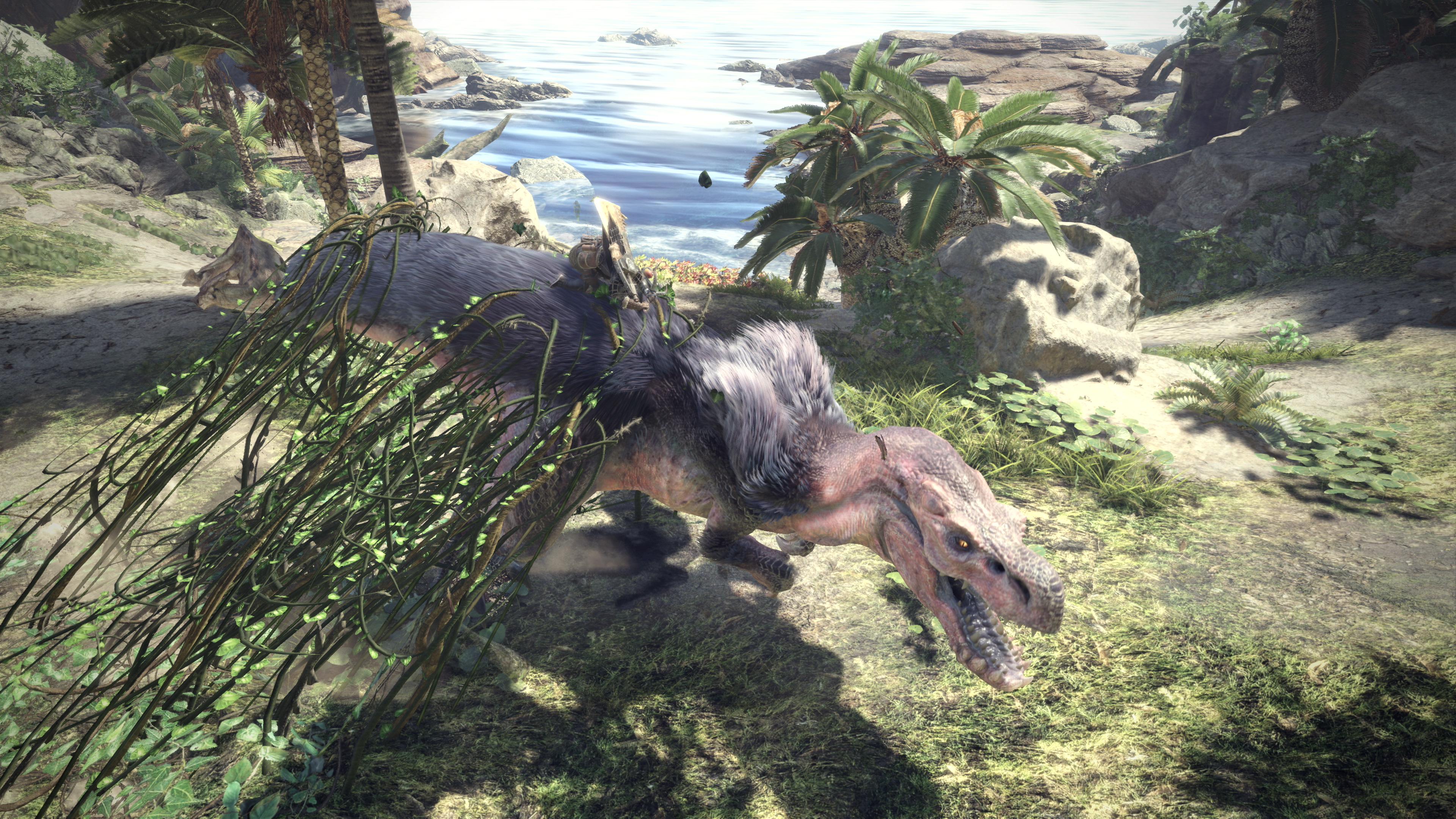 Monster Hunter: World screenshot: realistic, third-person, no outlines, realistic lighting (environment, character)