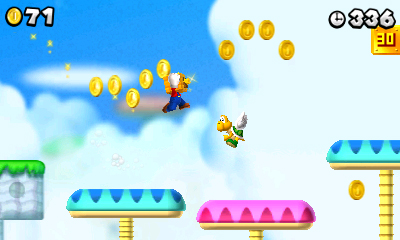 New Super Mario Bros. 2 screenshot: stylized 3d, side-scrolling, no outlines, soft gradient (environment)