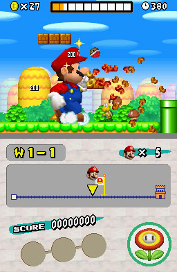 New Super Mario Bros. screenshot: stylized 3d, side-scrolling, no outlines, soft gradient (environment, character, combat)