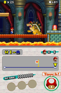 New Super Mario Bros. screenshot: stylized 3d, side-scrolling, no outlines, soft gradient (environment, character, combat)