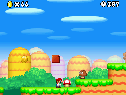 New Super Mario Bros. screenshot: stylized 3d, side-scrolling, no outlines, soft gradient (environment)