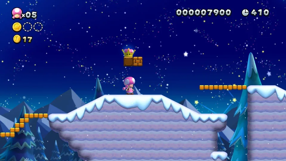 New Super Mario Bros. U Deluxe screenshot: stylized 3d, painterly, side-scrolling, no outlines, soft gradient (environment)