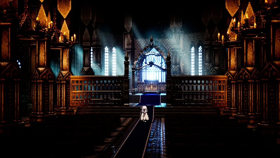 OCTOPATH TRAVELER 0 screenshot: pixel art, stylized 3d, three-quarter, soft gradient (environment)