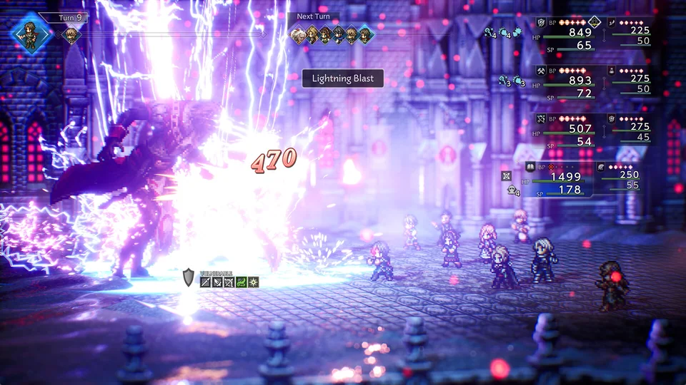 OCTOPATH TRAVELER 0 screenshot: pixel art, stylized 3d, three-quarter, soft gradient (combat)