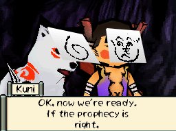 Ōkamiden screenshot: cel-shaded, third-person, black outlines, flat / unlit (character, cutscene)