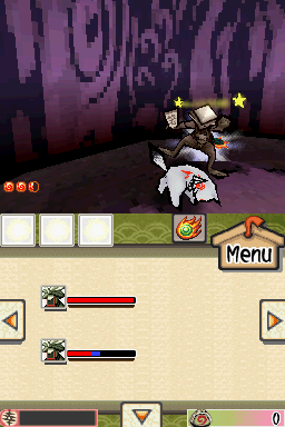 Ōkamiden screenshot: cel-shaded, third-person, black outlines, flat / unlit (environment, combat)