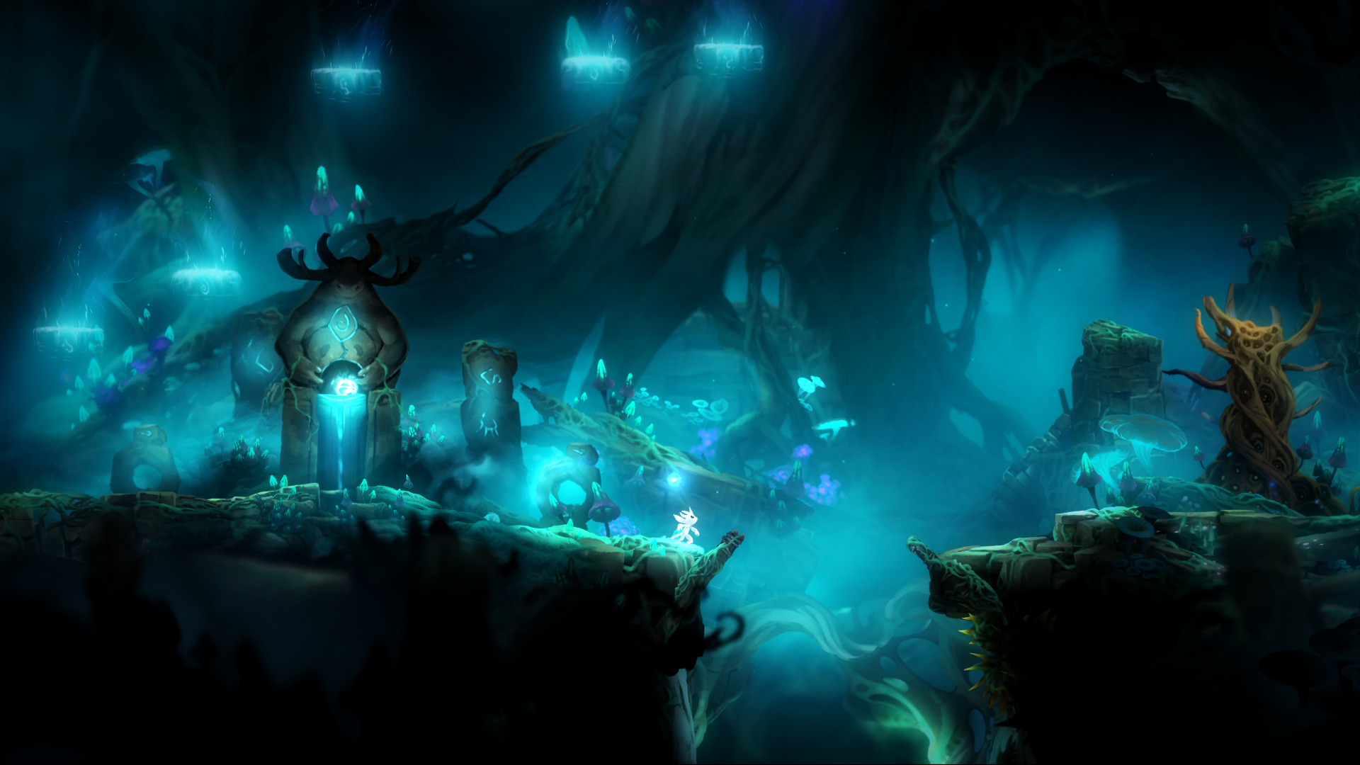 Ori and the Blind Forest: Definitive Edition screenshot: painterly, side-scrolling, no outlines, soft gradient (environment)