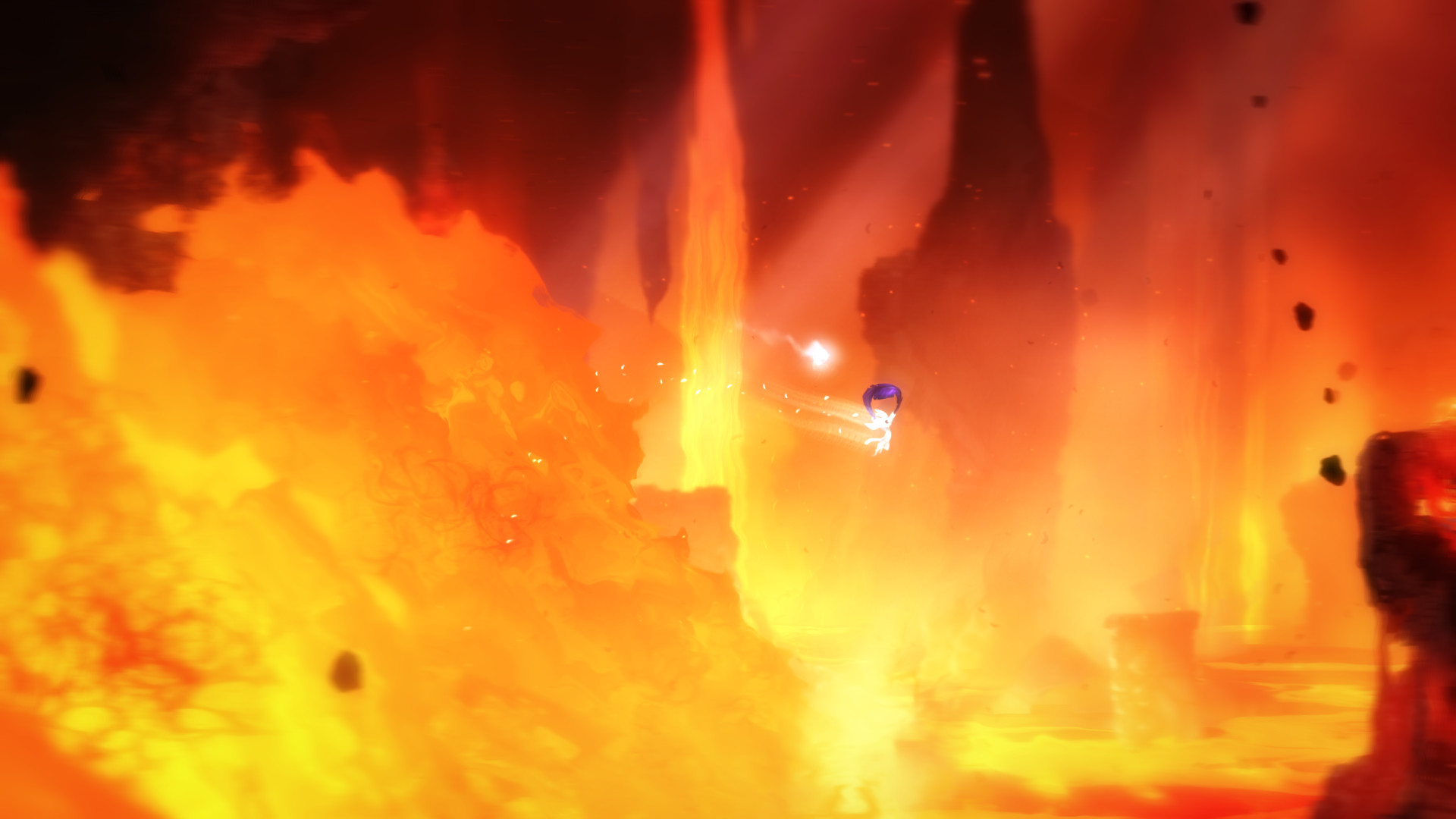 Ori and the Blind Forest: Definitive Edition screenshot: painterly, side-scrolling, no outlines, soft gradient (environment, combat)