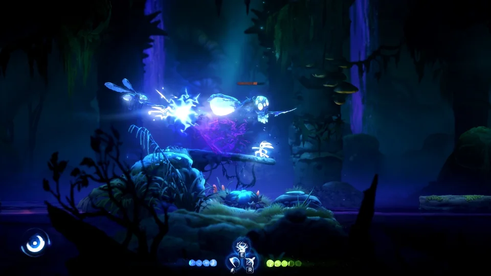 Ori and the Will of the Wisps screenshot: painterly, side-scrolling, no outlines, soft gradient (environment)