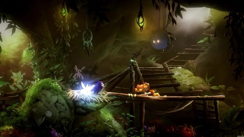 Ori and the Will of the Wisps screenshot: painterly, side-scrolling, no outlines, soft gradient (environment)