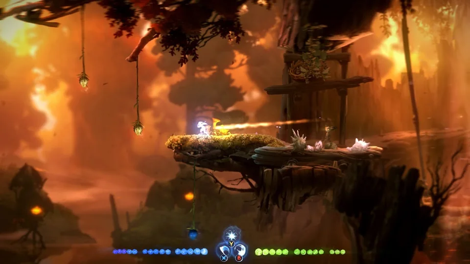 Ori and the Will of the Wisps screenshot: painterly, side-scrolling, no outlines, soft gradient (environment)