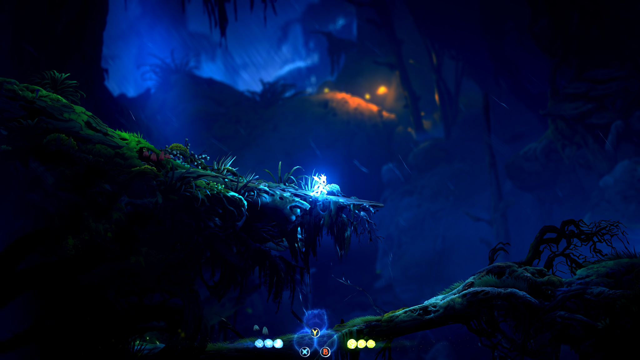 Ori and the Will of the Wisps screenshot: painterly, stylized 3d, side-scrolling, no outlines, soft gradient (environment)