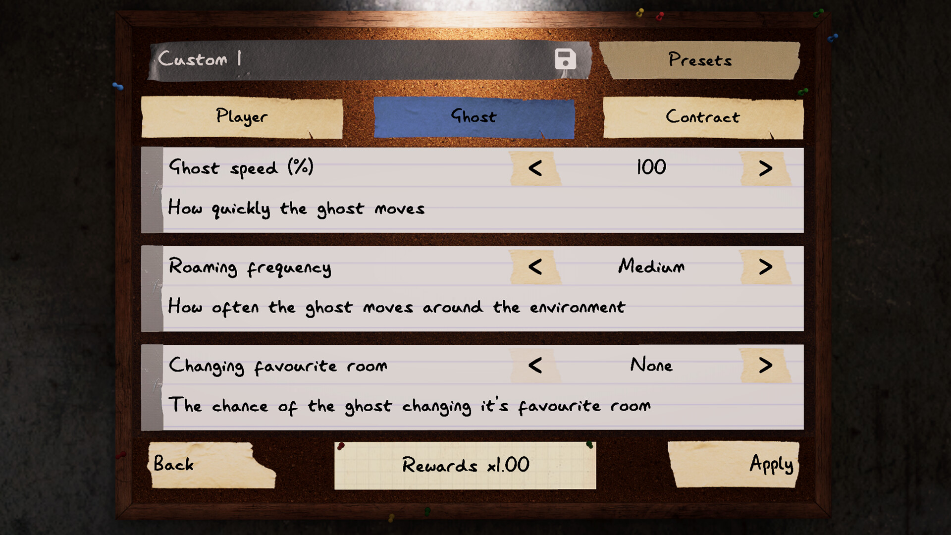 Phasmophobia screenshot: realistic, first-person, no outlines, realistic lighting (ui / menu)