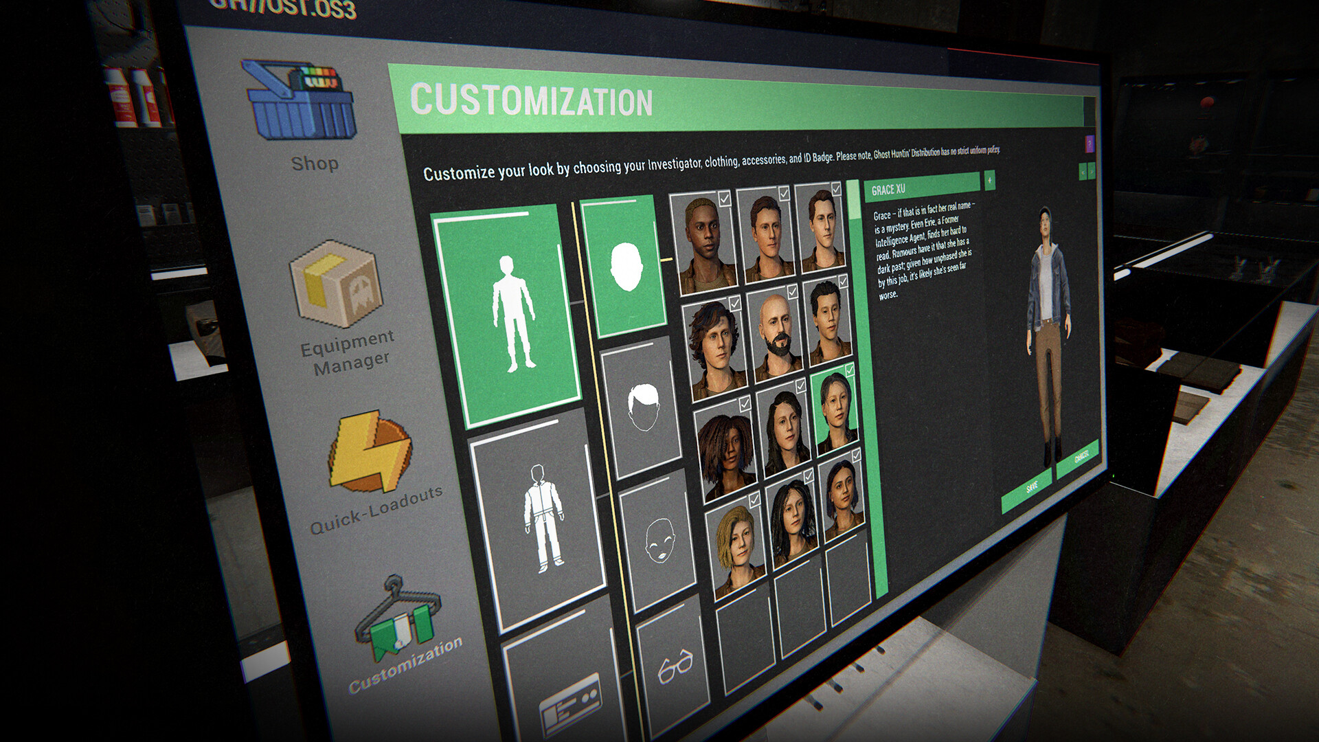 Phasmophobia screenshot: realistic, first-person, no outlines, realistic lighting (ui / menu)