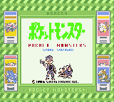 Pocket Monsters Green screenshot: pixel art, three-quarter, fixed camera, black outlines (ui / menu)