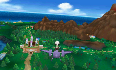Pokémon Alpha Sapphire screenshot: cel-shaded, stylized 3d, three-quarter, third-person, black outlines, two-tone cel (environment)
