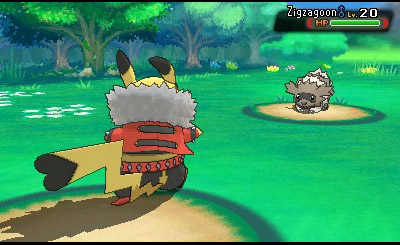 Pokémon Alpha Sapphire screenshot: cel-shaded, stylized 3d, three-quarter, third-person, black outlines, two-tone cel (environment, character, combat)
