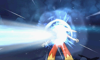 Pokémon Alpha Sapphire screenshot: cel-shaded, stylized 3d, three-quarter, third-person, black outlines, two-tone cel (character, combat)
