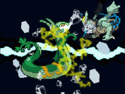 Pokémon Black Version 2 screenshot: pixel art, low-poly, three-quarter, fixed camera, black outlines, baked lighting (combat)