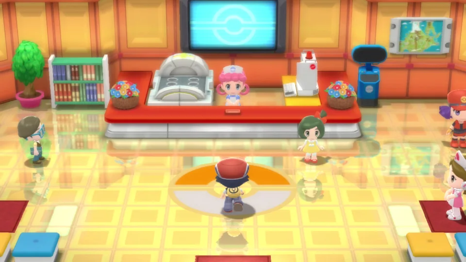 Pokémon Brilliant Diamond screenshot: stylized 3d, diorama, three-quarter, no outlines, soft gradient (environment, character)