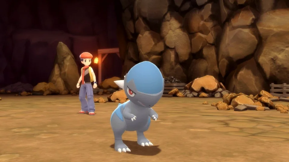 Pokémon Brilliant Diamond screenshot: stylized 3d, diorama, three-quarter, no outlines, soft gradient (character, environment, combat)