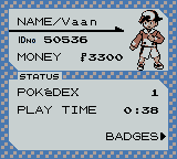 Pokémon Crystal Version screenshot: pixel art, three-quarter, black outlines, flat / unlit (ui / menu, character)
