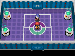 Pokémon Diamond screenshot: pixel art, low-poly, three-quarter, fixed camera, black outlines, baked lighting (environment)